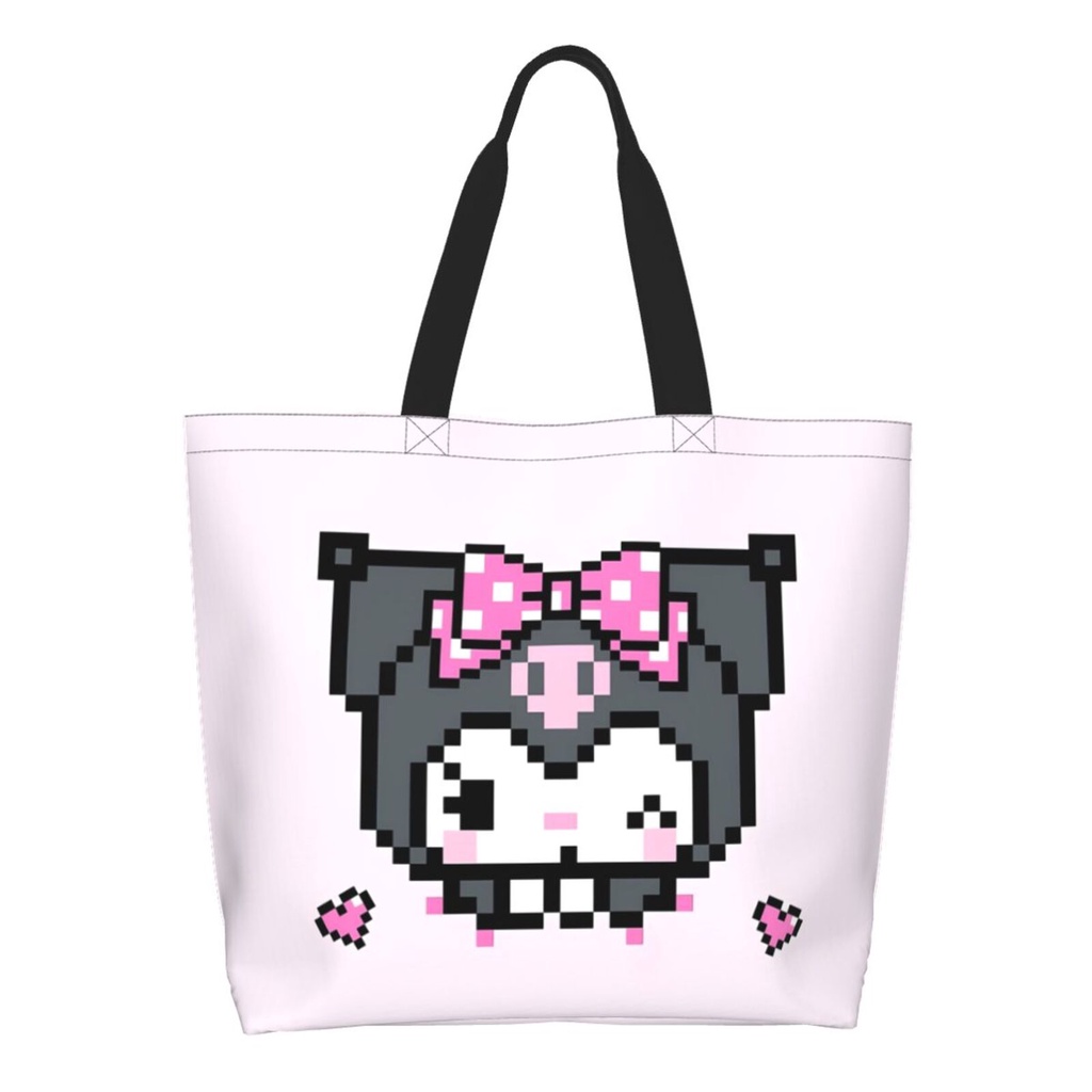 sanrio-kuromi-กระเป๋าสะพายไหล่-กระเป๋าช้อปปิ้ง-โพลีเอสเตอร์-แบบพกพา