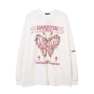 เสื้อยืดแขนยาว พิมพ์ลายตัวอักษร ทรงหลวม สไตล์เกาหลี ฮาราจูกุ แฟชั่นฤดูใบไม้ร่วง สําหรับผู้ชาย และผู้หญิง