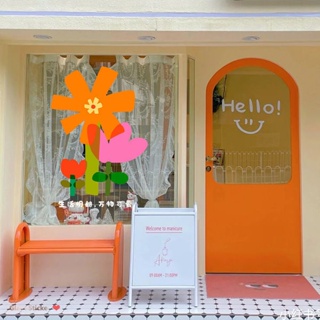 สติกเกอร์ ลายดอกไม้ ขนาดเล็ก แบบสร้างสรรค์ สําหรับติดตกแต่งกระจก ประตู ร้านกาแฟ ร้านชานม หน้าต่าง