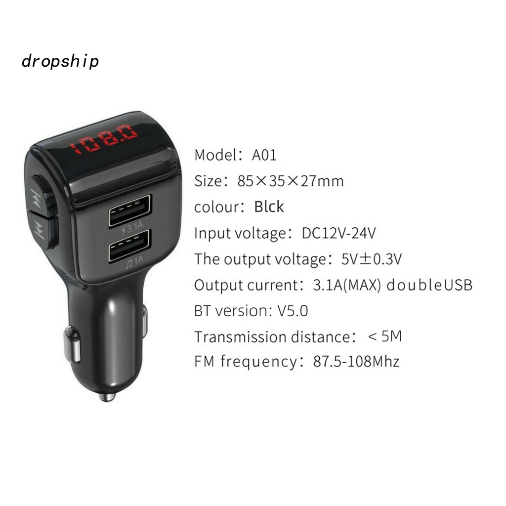 dro-a01-อะแดปเตอร์เครื่องเล่นเพลง-mp3-บลูทูธ-50-หน้าจอดิจิทัล-led-ความไวแสงสูง-สําหรับรถยนต์