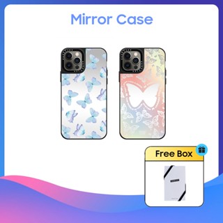 Casetify เคสโทรศัพท์มือถือแบบกระจกแข็ง ลายผีเสื้อ สีฟ้า สําหรับ iPhone 11 12 13 14 15 Plus Pro Max