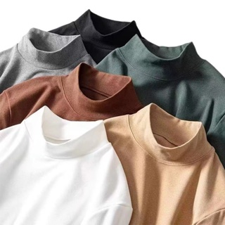 เสื้อยืดแขนยาว คอเต่า ผ้ากํามะหยี่ขนนิ่ม แบบหนา ให้ความอบอุ่น แฟชั่นฤดูใบไม้ร่วง และฤดูหนาว สําหรับผู้ชาย 2023