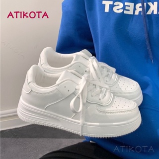 Atikota รองเท้าผ้าใบลําลอง พื้นหนา สีขาว แฟชั่นสําหรับสตรี นักเรียน