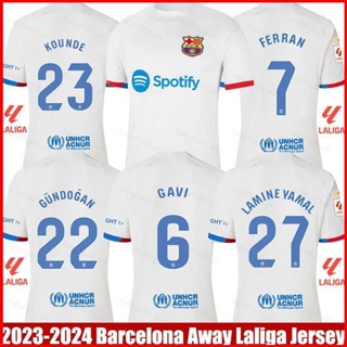 เสื้อยืด แขนสั้น ลาย Barcelona Away Yamal Gundogan Kounde Gavi Ferran Jersey พลัสไซซ์ 2023-2024