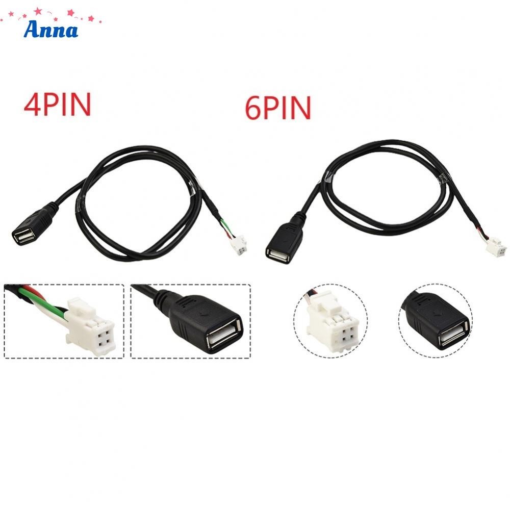 【Anna】Car USB Cable Adapter 2pcs 4Pin & 6Pin Connector Stereo 75CM For ...