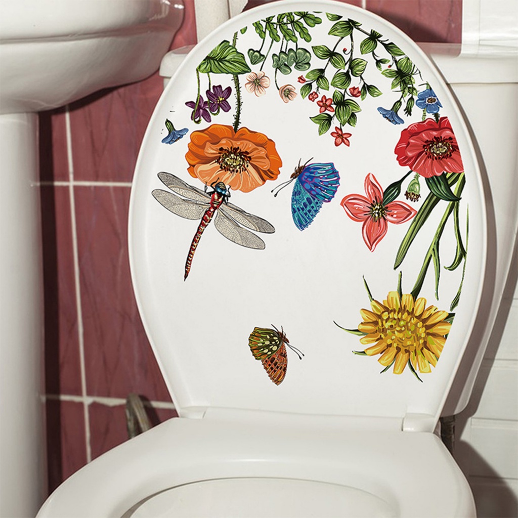 ustuttg-สติกเกอร์ไวนิล-รูปผีเสื้อ-และแมลงปอ-ดอกไม้-ลอกออกได้-สําหรับติดตกแต่งห้องน้ํา