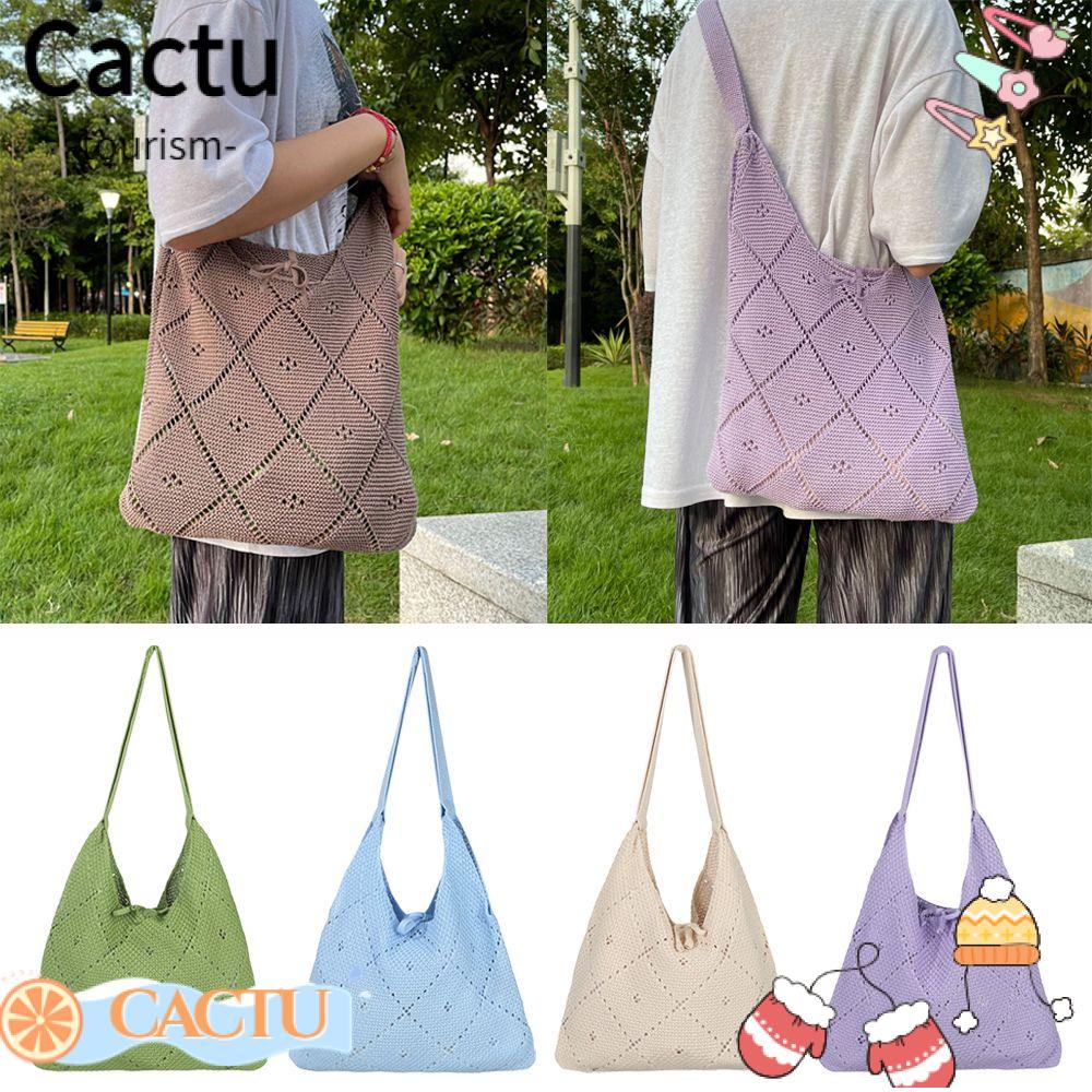 cactu-กระเป๋าสะพายไหล่-กระเป๋าถือแฟชั่น-ผ้าถัก-ความจุขนาดใหญ่