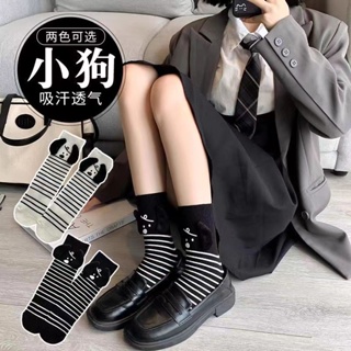 ถุงเท้าผู้หญิง กลางท่อ ฤดูใบไม้ร่วง ฤดูหนาว สไตล์ใหม่ ญี่ปุ่น น่ารัก ลายสุนัข สามมิติ ถุงเท้าผ้าฝ้าย สีดํา สีขาว เรียบง่าย