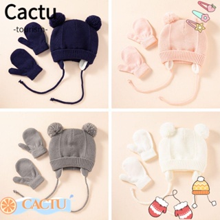 Cactu ชุดถุงมือ หมวกปอมปอม ให้ความอบอุ่น แฟชั่นฤดูหนาว สําหรับเด็กอายุ 1-4 ปี 1-4 ปี
