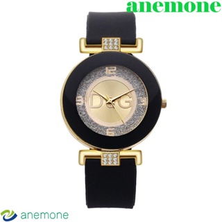 Anemone นาฬิกาข้อมือ หน้าปัดกลม ประดับเพชร พลอยเทียม คริสตัล สายซิลิโคน สีเงิน สไตล์วินเทจ มินิมอล สําหรับผู้หญิง