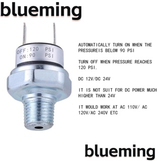 Blueming2 สวิตช์แรงดันอากาศ NPT ตัวผู้ 1/4 นิ้ว 90-120 PSI 24V 12V สีเงิน DIY