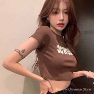 เสื้อยืดแขนสั้น เอวสูง สไตล์เรโทร อเมริกัน ฤดูร้อน สําหรับผู้หญิง SH1359