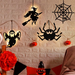 Halloween_ จี้ใยแมงมุม แม่มด ผี มีไฟ LED สําหรับแขวนตกแต่งบ้านผีสิง ฮาโลวีน