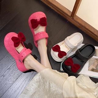 รองเท้าแตะส้นแบนสำหรับผู้หญิงใส่เป็นแจ๊กเก็ตสำหรับฤดูร้อนรองเท้าชายหาดผูกโบว์น่ารักสไตล์เกาหลีใหม่ SL1442