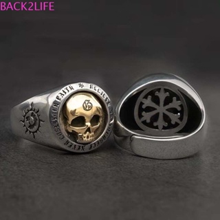 Back2life แหวนผู้ชาย เทรนด์พังก์ ย้อนยุค รูปกะโหลก สีเงิน แหวนฮิปฮอป พังก์