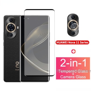 2 in 1 กระจกนิรภัยกันรอยหน้าจอ และเลนส์กล้อง แบบเต็มจอ สําหรับ Huawei Nova 11 Pro 4G 11i 10 Pro SE Y91 Y71 Y61 Y90 Ultra 2023