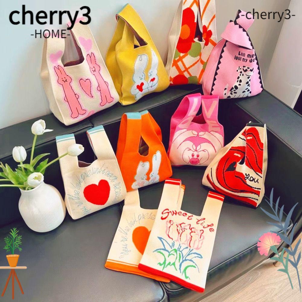 cherry3-กระเป๋าถือ-ผ้าถัก-ลายการ์ตูนน่ารัก-ความจุสูง-ใช้ซ้ําได้-สําหรับผู้หญิง