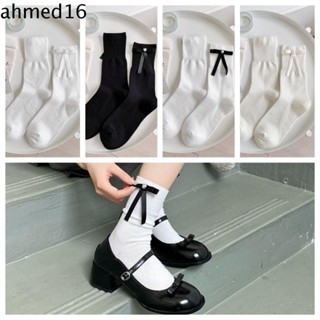 Ahmed ถุงเท้าบัลเล่ต์ ผ้าฝ้าย ประดับโบว์ สไตล์เกาหลี สําหรับผู้หญิง Y2K JK