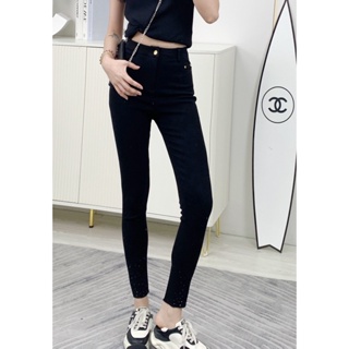 V97Z CEL 23 autumn and winter new nail drill decoration design high waist shaping small black pants womens fashion all-match slim fit women
