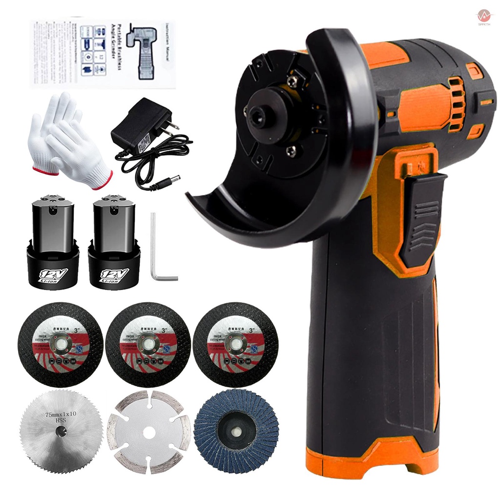 12v-cordless-brush-angle-grinder-kit-lightweight-tool-lithium-ion-battery-charger-6pcs-cutting-disc