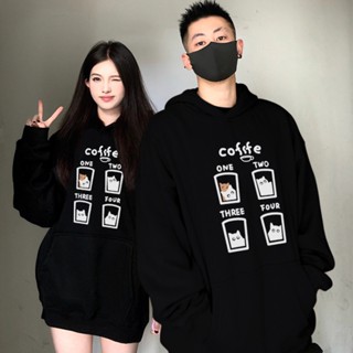 เสื้อกันหนาว มีฮู้ด พิมพ์ลายการ์ตูนตลก สไตล์เกาหลี ขนาดใหญ่ เหมาะกับฤดูหนาว สําหรับคู่รัก