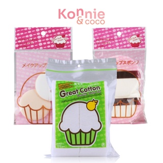 Great Cotton Gift Set 3 Items [Cosmetic Cotton Pad 100pcs + Make Up Powder Puff 2pcs + Make up Cushion Puff 2pcs].