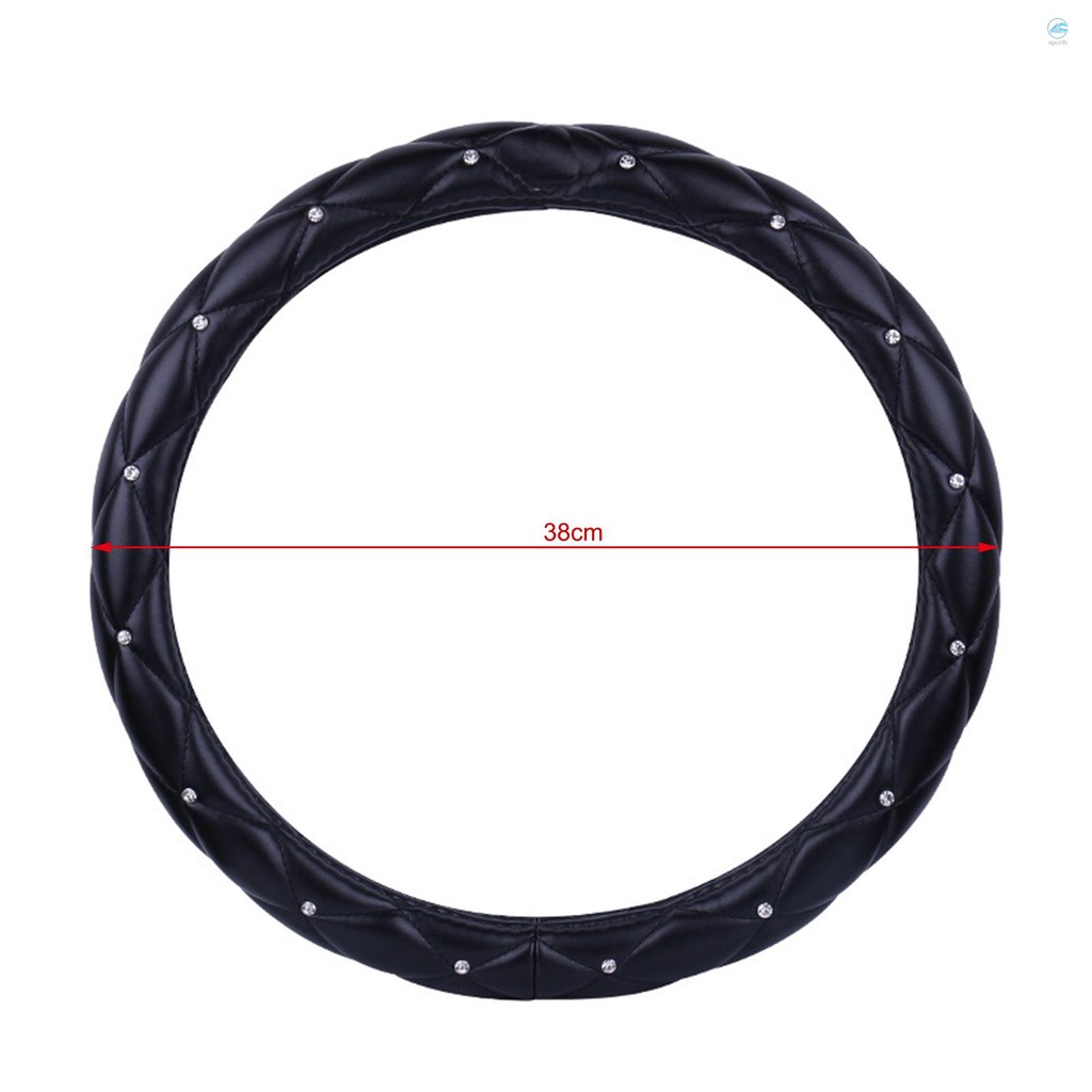 ปลอกหุ้มพวงมาลัยรถยนต์-ประดับเพชรคริสตัล-สีดํา-แฟชั่นทันสมัย-สไตล์สปอร์ต-สําหรับผู้หญิง