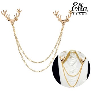 Ellastore123 เข็มกลัดแฟชั่น รูปหัวกวาง พร้อมโซ่ยาว ของขวัญ สําหรับผู้ชาย และผู้หญิง