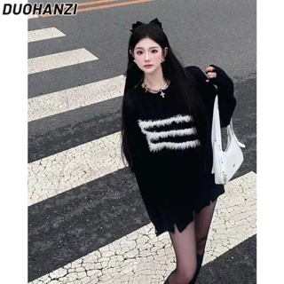 Duohanzi เสื้อกันหนาว แขนยาว สไตล์เกาหลีย้อนยุค สําหรับผู้หญิง