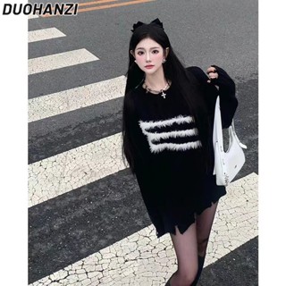 Duohanzi เสื้อกันหนาว แขนยาว สไตล์เกาหลีย้อนยุค สําหรับผู้หญิง