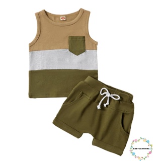 Babyclom- ชุดเสื้อแขนกุด กางเกงขาสั้น สีตัดกัน แฟชั่นฤดูร้อน สําหรับเด็กผู้ชาย 2 ชิ้น