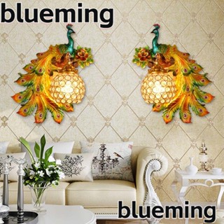 Blueming2 โคมไฟติดผนัง รูปนกยูง ประดับคริสตัล หลากสี สําหรับข้างเตียงนอน