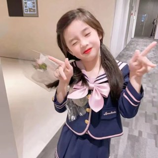 Girls college style dress Spring and Autumn new style foreign style childrens collar jk uniform suit girls pleated skirt