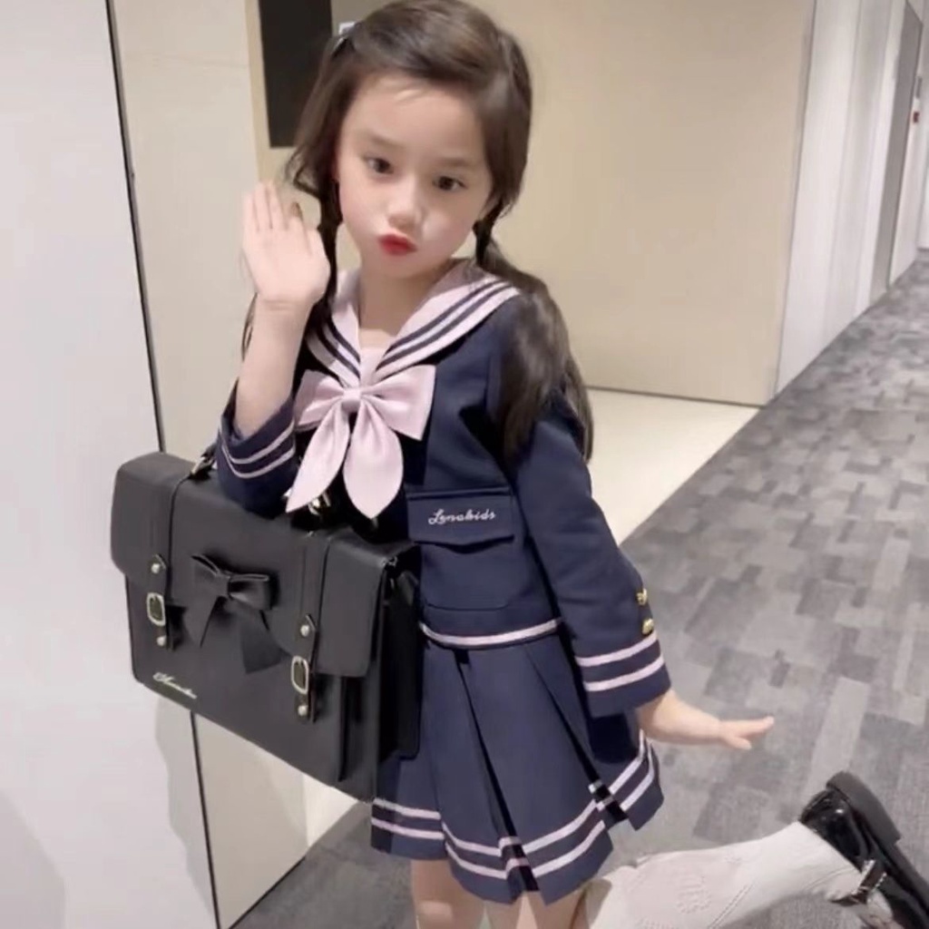 girls-college-style-dress-spring-and-autumn-new-style-foreign-style-childrens-collar-jk-uniform-suit-girls-pleated-skirt