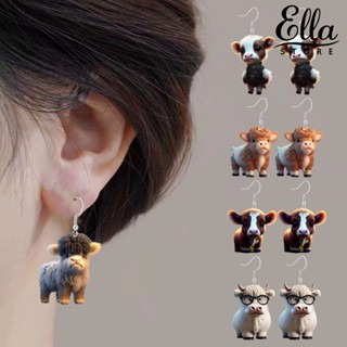 Ellastore123 ต่างหูตะขอ อะคริลิค รูปวัวน่ารัก น้ําหนักเบา กันแพ้ 1 คู่