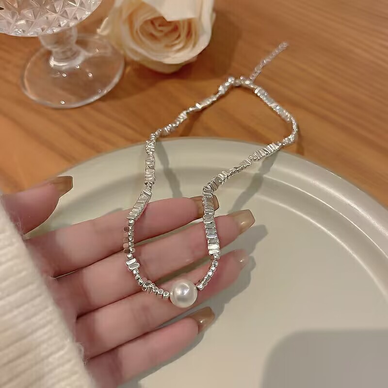 auroral-single-pearl-broken-silver-necklace-necklace-light-extravagant-advanced-design-niche-irregular-clavicle-chain