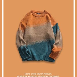 เสื้อกันหนาว ผ้าถัก ทรงหลวม ขนาดใหญ่ สีมัดย้อม แฟชั่นสําหรับผู้ชาย และคู่รัก