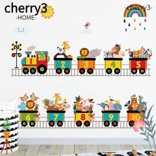 Cherry3 สติกเกอร์ไวนิล รูปรถไฟ ตัวเลข DIY สําหรับติดตกแต่งผนังบ้าน ห้องเด็กเล่น