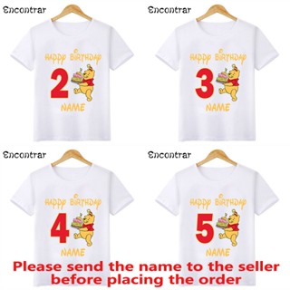 เสื้อยืด พิมพ์ลาย Winnie The Pooh เหมาะกับงานปาร์ตี้วันเกิด สําหรับเด็กผู้หญิง และเด็กผู้ชาย 1 2 3 4 5 6 7 8 9 ปี