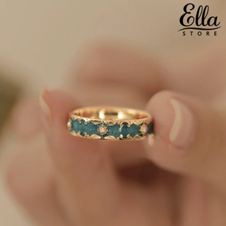Ellastore123 แหวนอัลลอย ประดับพลอยเทียม สีเขียว ปรับได้ เครื่องประดับแฟชั่น สําหรับผู้หญิง