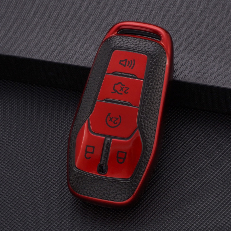 ontto - Custodia per chiave Ford Fusion Mondeo Mustang Explorer Edge EcoSport in pelle telecomando portachiavi accessori guscio portachiavi portachiavi protettore 3 pulsanti marrone B