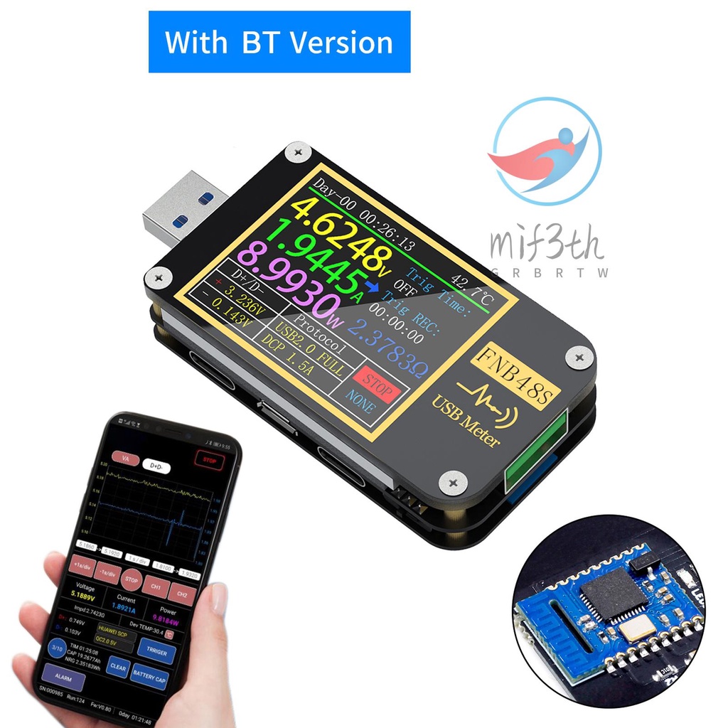 Fnirsi FNB48S เครื่องทดสอบโวลต์มิเตอร์ แอมมิเตอร์ หน้าจอ 1.77 นิ้ว