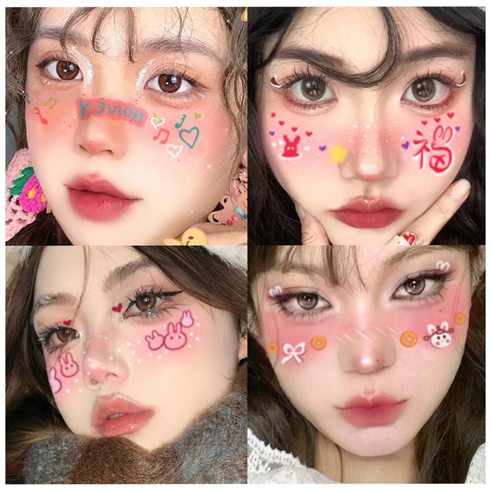 สติกเกอร์รอยสัก ลายคริสต์มาส น่ารัก สําหรับแต่งหน้า เพ้นท์หน้า Cute ...