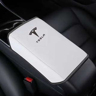 ฝาครอบกล่องที่เท้าแขน หนังกลับเทียม อุปกรณ์เสริม สําหรับรถยนต์ Amazon Model3 Y Tesla