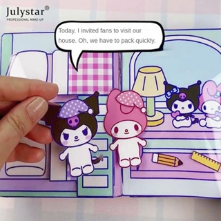 JULYSTAR Sanrio Quiet Book Mylody Kuromi Cinnamoroll Pom Pom Purin Pochacco บ้านสัตว์ ปริศนาเด็ก กระดาษทำมือ บ้านตุ๊กตา Hand Ledger วัสดุแพ็ค หนังสือเกมที่เงียบสงบ ของขวัญเด็ก