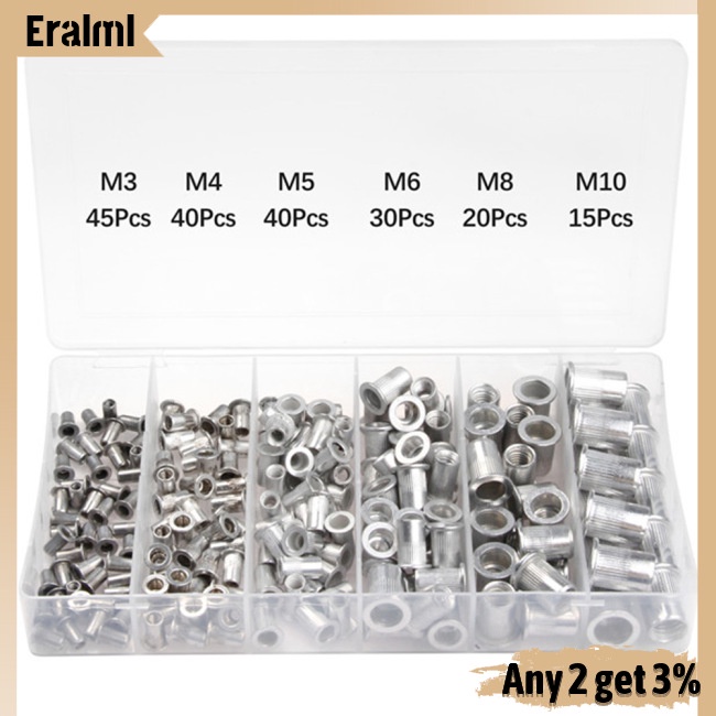 eralml-ชุดน็อตหมุด-โลหะผสมอลูมิเนียม-m3-m4-m5-m6-m8-m10-190-ชิ้น-ต่อชุด