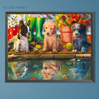 [alloetools.th] ภาพวาดปักเพชร ทรงกลม ลายลูกสุนัข 5D ขนาด 50X40 ซม. DIY สําหรับตกแต่งบ้าน