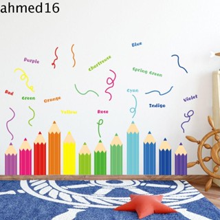 Ahmed สติกเกอร์ดินสอสี ภาษาอังกฤษ กันน้ํา ลายการ์ตูน สีรุ้ง มีกาวในตัว เรียบง่าย สําหรับติดตกแต่งเนอสเซอรี่