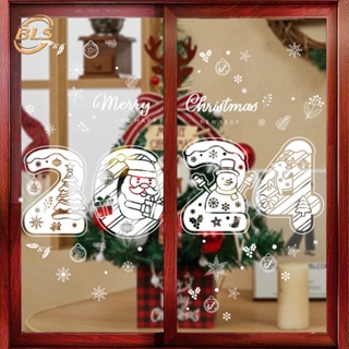 สติกเกอร์ติดหน้าต่าง ลายเกล็ดหิมะ ซานต้า สโนว์แมน สีขาว สําหรับตกแต่งบ้าน เทศกาลคริสต์มาส ปีใหม่ 2024