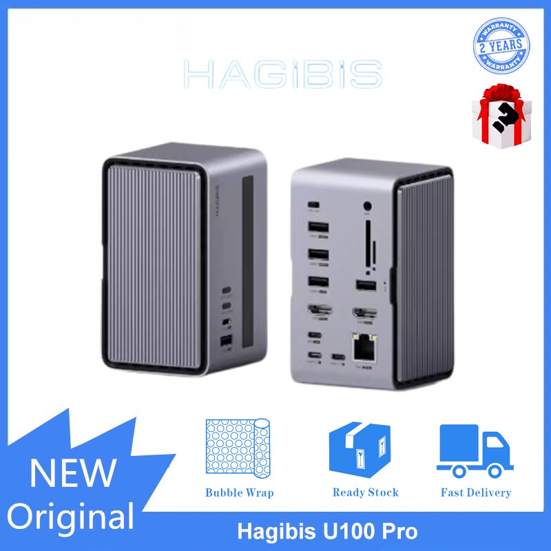 Hagibis U100pro อะแดปเตอร์ฮับ USB C มอนิเตอร์คู่ ไฟ LED Type-C M.2 SSD 100W  PS | Shopee Thailand